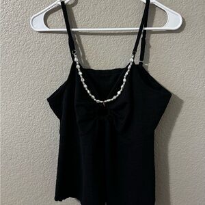SHEIN Black Camisole with Pearl Accent